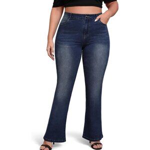 Plus Size High Waisted Stretchy Bootcut Jeans for Women Dark Blue